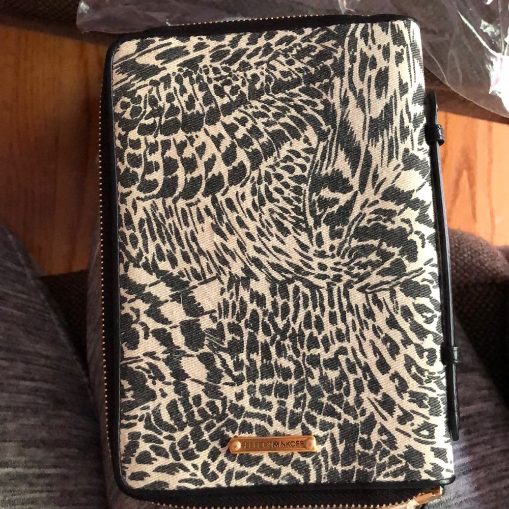 NWT Rebecca Minkoff zebra print kindle case with handle and gold detailing
